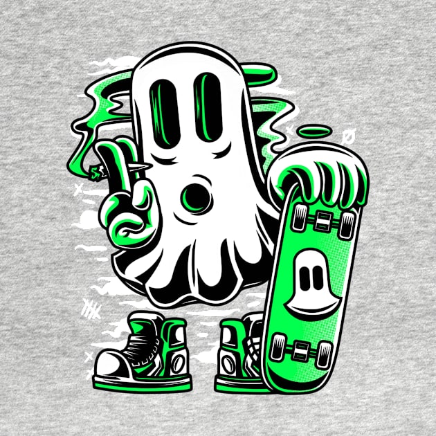 Skater Ghost Halloween Funny Green by Ken Adams Store